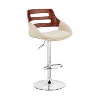 Faux Leather Adjustable Swivel Bar Stool, Walnut and Cream - BM248182