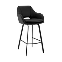 30 Inch Leatherette and Metal Swivel Bar Stool, Black - BM248189