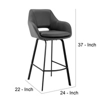 26 Inch Leatherette and Metal Swivel Counter Stool, Black and Gray - BM248190