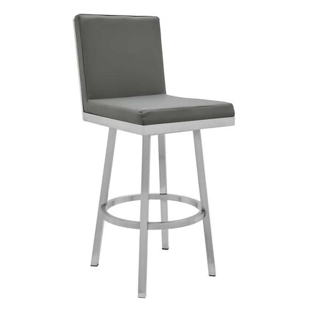 30 Inch Swivel Barstool with Metal Frame and Hexagonal Back, Gray - BM248198