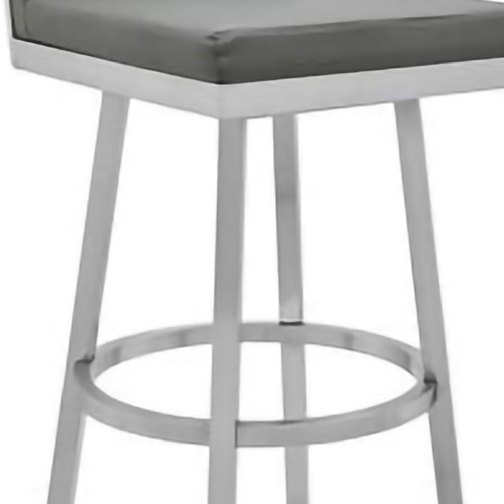 30 Inch Swivel Barstool with Metal Frame and Hexagonal Back, Gray - BM248198