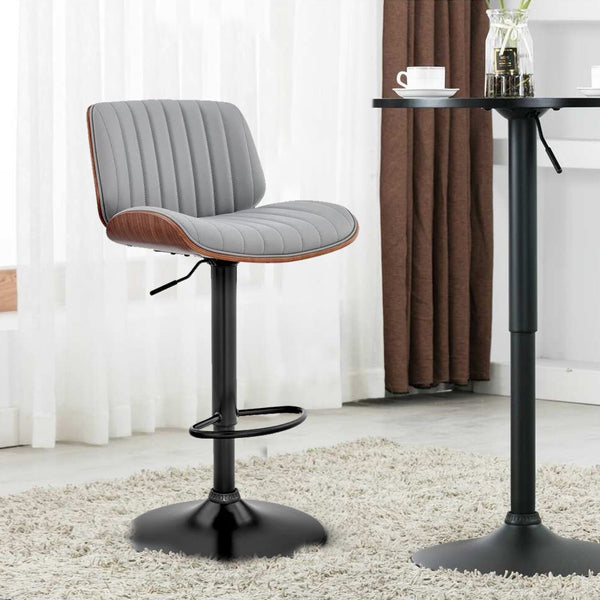 Swivel Barstool with Channel Tufted Leatherette Seat, Gray - BM248220