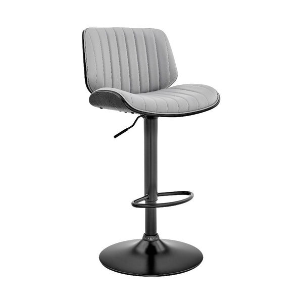 Barstool with Channel Tufted Leatherette Seat, Gray and Black - BM248222