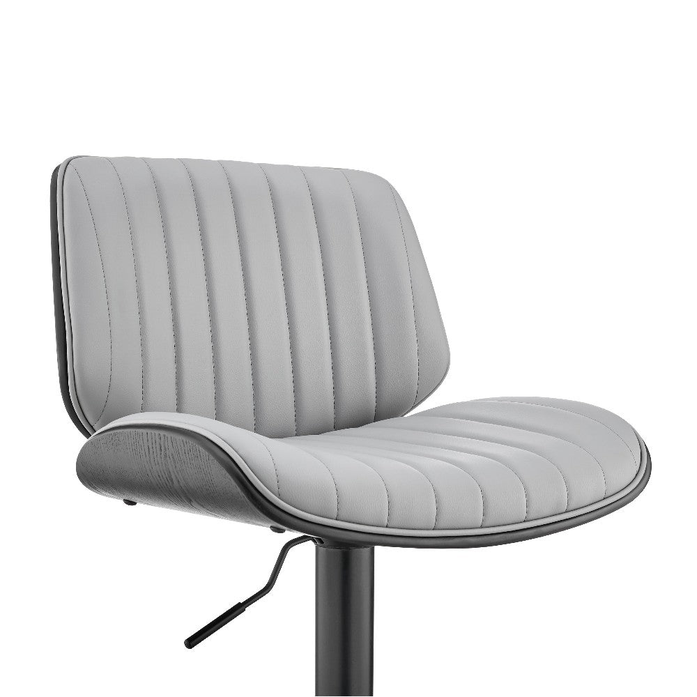 Barstool with Channel Tufted Leatherette Seat, Gray and Black - BM248222