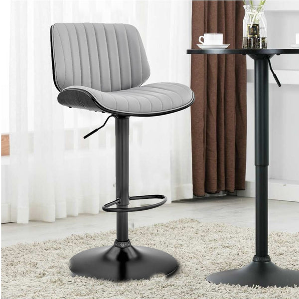 Barstool with Channel Tufted Leatherette Seat, Gray and Black - BM248222