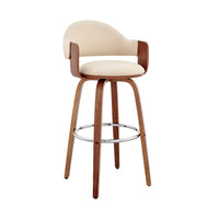 26 Inch Leatherette Barstool with Curved Back, Cream and Brown - BM248260