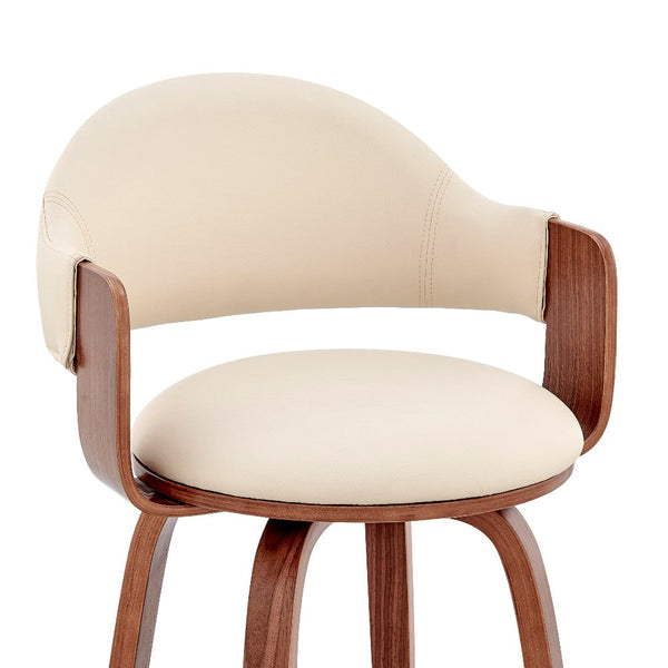 26 Inch Leatherette Barstool with Curved Back, Cream and Brown - BM248260