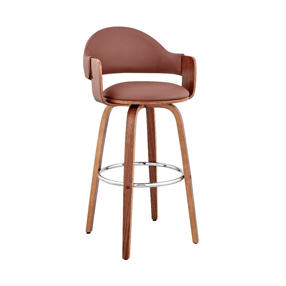 26 Inch Leatherette Barstool with Curved Cushioned Back, Brown - BM248264