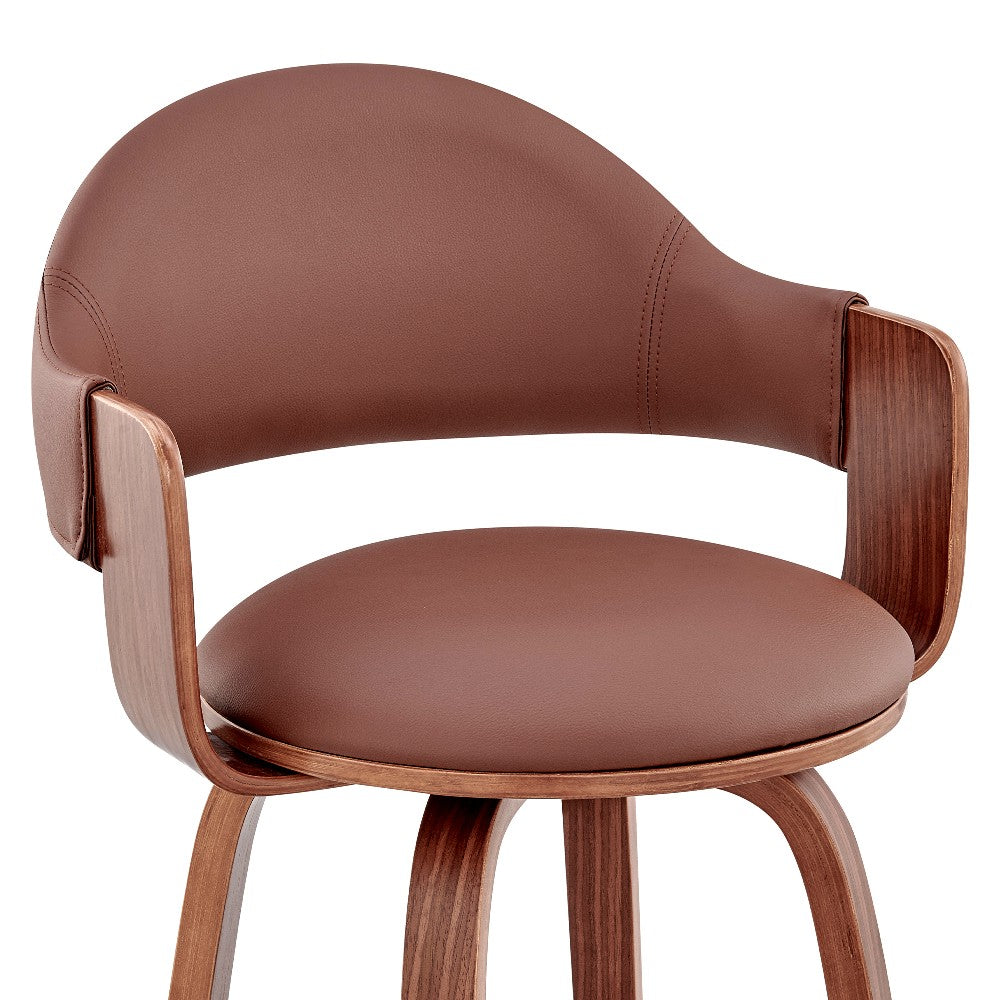 26 Inch Leatherette Barstool with Curved Cushioned Back, Brown - BM248264