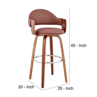 30 Inch Leatherette Barstool with Curved Cushioned Back, Brown - BM248266