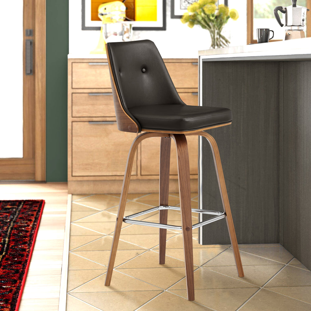 Swivel Counter Stool with Button Tufted Curved Back, Dark Brown - BM248283