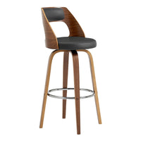 Swivel Bar Stool with Open Design Wooden Back, Gray - BM248286