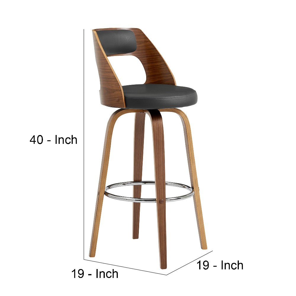 Swivel Bar Stool with Open Design Wooden Back, Gray - BM248286