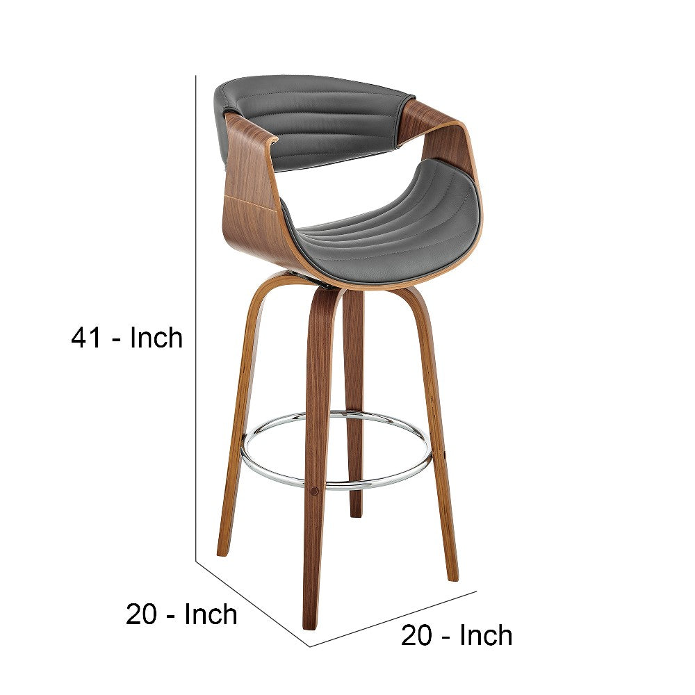 Swivel Bar Stool with Leatherette Bucket Seat, Gray - BM248292