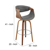 Swivel Bar Stool with Leatherette Bucket Seat, Gray - BM248292