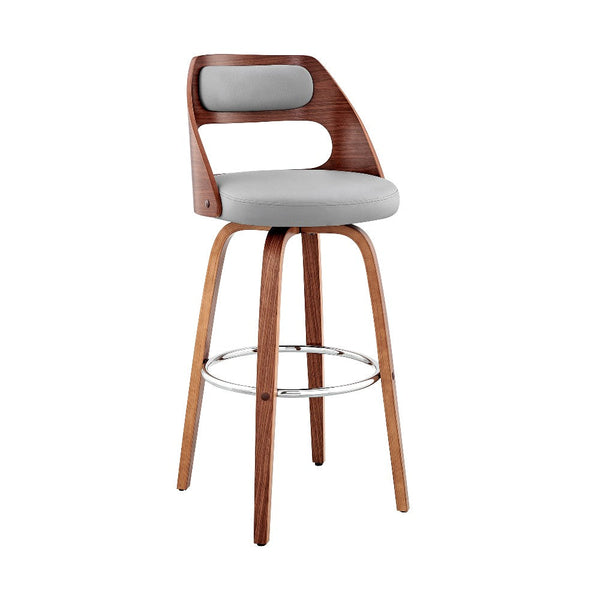 30 Inch Leatherette Barstool with Cut Out Back, Gray and Brown - BM248300