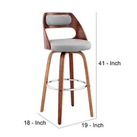 30 Inch Leatherette Barstool with Cut Out Back, Gray and Brown - BM248300