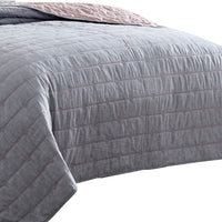 Veria 3 Piece King Quilt Set with Channel Stitching  Gray and Pink - BM249995