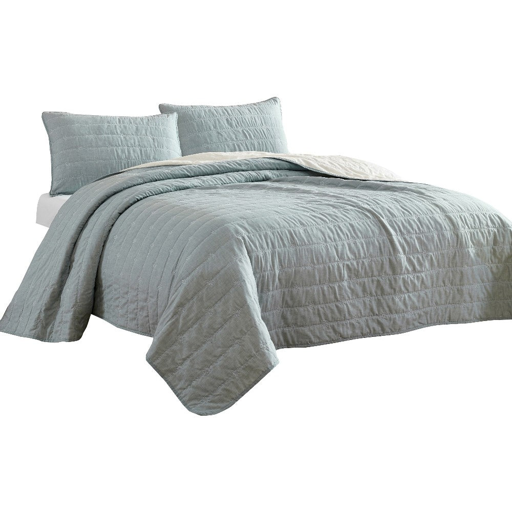 benzara Veria 3 Piece King Quilt Set with Channel Stitching The Urban Port Sage Green - BM249999