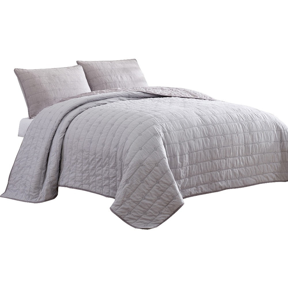 benzara Veria 3 Piece King Quilt Set with Channel Stitching The Urban Port Light Gray - BM250001
