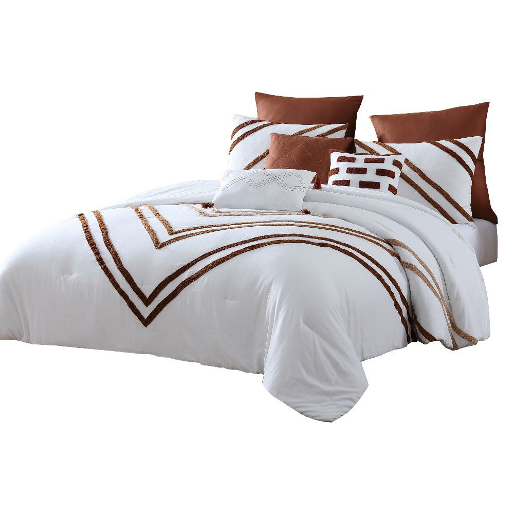 Veria 8 Piece King Comforter Set with Striped Pattern The Urban Port, Brown - BM250043