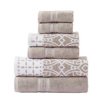 Veria 6 Piece Towel Set with Floral and Geometric Motifs Pattern The Urban Port,Beige - BM250053