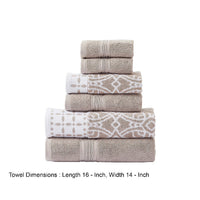 Veria 6 Piece Towel Set with Floral and Geometric Motifs Pattern The Urban Port,Beige - BM250053