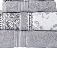 Veria 6 Piece Towel Set with Paisley and Floral Motif Pattern The Urban Port, Gray - BM250058