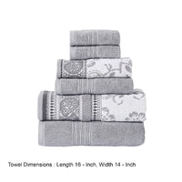 Veria 6 Piece Towel Set with Paisley and Floral Motif Pattern The Urban Port, Gray - BM250058