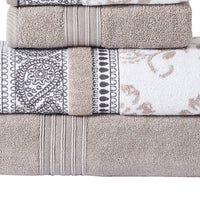 Veria 6 Piece Towel Set with Paisley and Floral Motif Pattern The Urban Port, Beige - BM250059