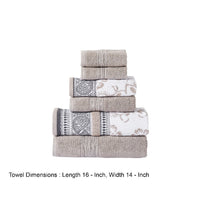 Veria 6 Piece Towel Set with Paisley and Floral Motif Pattern The Urban Port, Beige - BM250059