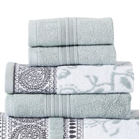 Veria 6 Piece Towel Set with Paisley and Floral Pattern The Urban Port, Sage Blue - BM250061