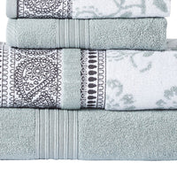 Veria 6 Piece Towel Set with Paisley and Floral Pattern The Urban Port, Sage Blue - BM250061