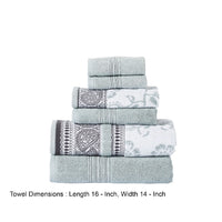 Veria 6 Piece Towel Set with Paisley and Floral Pattern The Urban Port, Sage Blue - BM250061