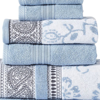 Veria 6 Piece Towel Set with Paisley and Floral Pattern The Urban Port, Blue - BM250062