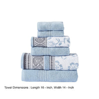 Veria 6 Piece Towel Set with Paisley and Floral Pattern The Urban Port, Blue - BM250062