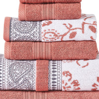 Veria 6 Piece Towel Set with Paisley and Floral Pattern The Urban Port, Peach - BM250063