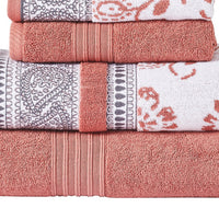 Veria 6 Piece Towel Set with Paisley and Floral Pattern The Urban Port, Peach - BM250063