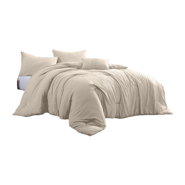 Veria 4 Piece Queen Comforter Set with Deep Stitching The Urban Port, Beige - BM250086