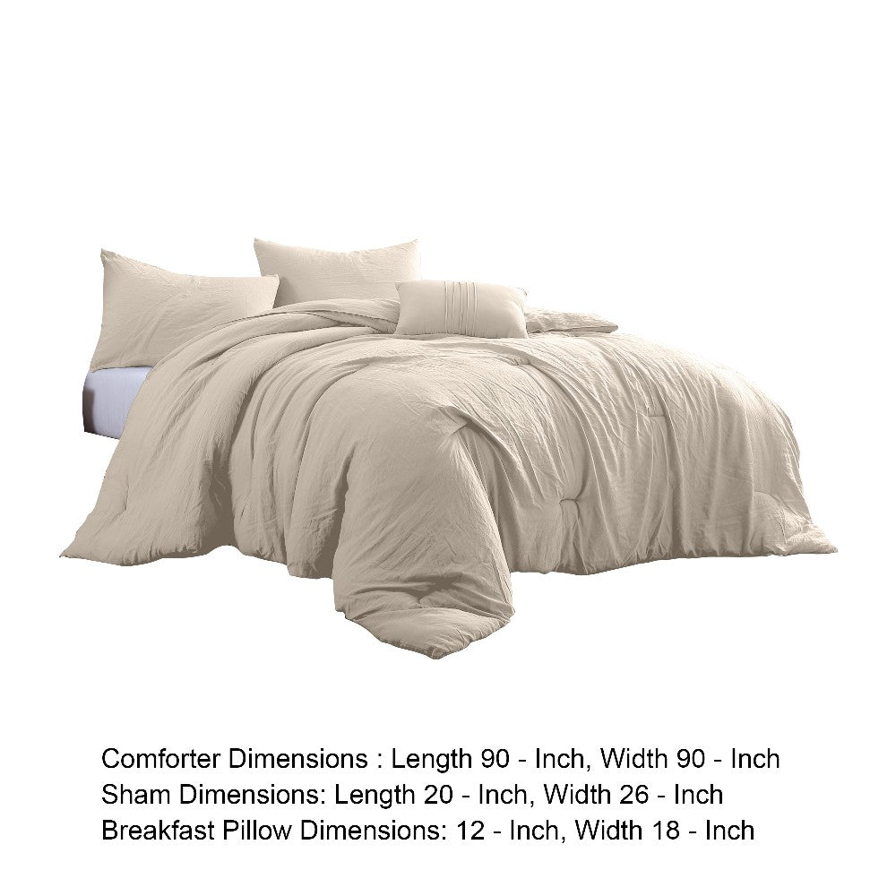 Veria 4 Piece Queen Comforter Set with Deep Stitching The Urban Port, Beige - BM250086