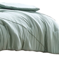 Veria 4 Piece Queen Comforter Set with Leaf Vein Stitching The Urban Port, Green - BM250129