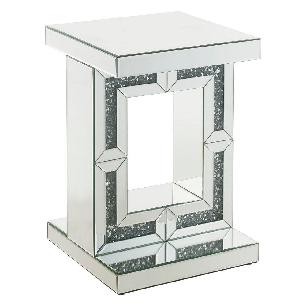 Accent Table with Open Geometric Base and Acrylic Diamond Inlay, Silver - BM250186