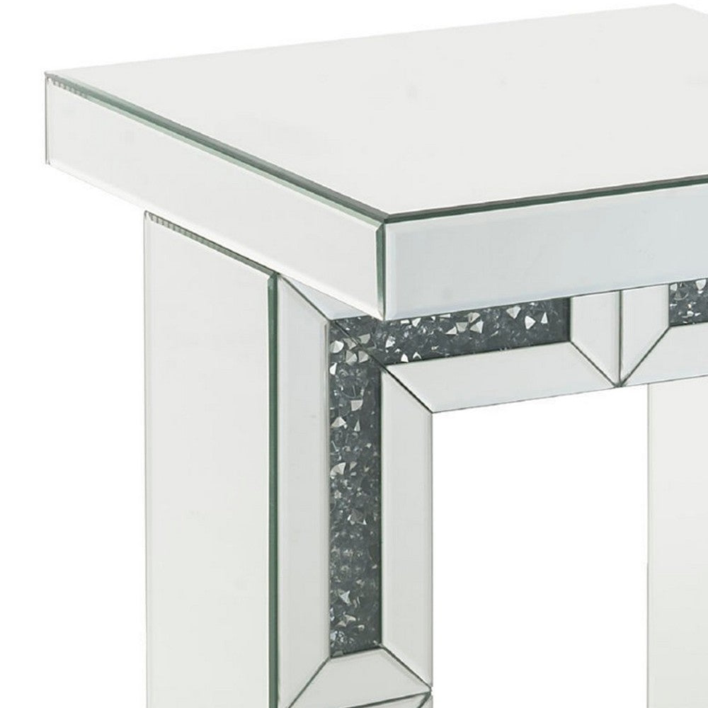 Accent Table with Open Geometric Base and Acrylic Diamond Inlay, Silver - BM250186