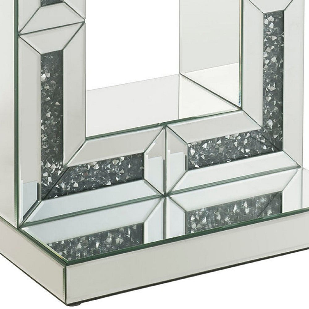 Accent Table with Open Geometric Base and Acrylic Diamond Inlay, Silver - BM250186