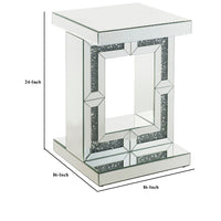 Accent Table with Open Geometric Base and Acrylic Diamond Inlay, Silver - BM250186