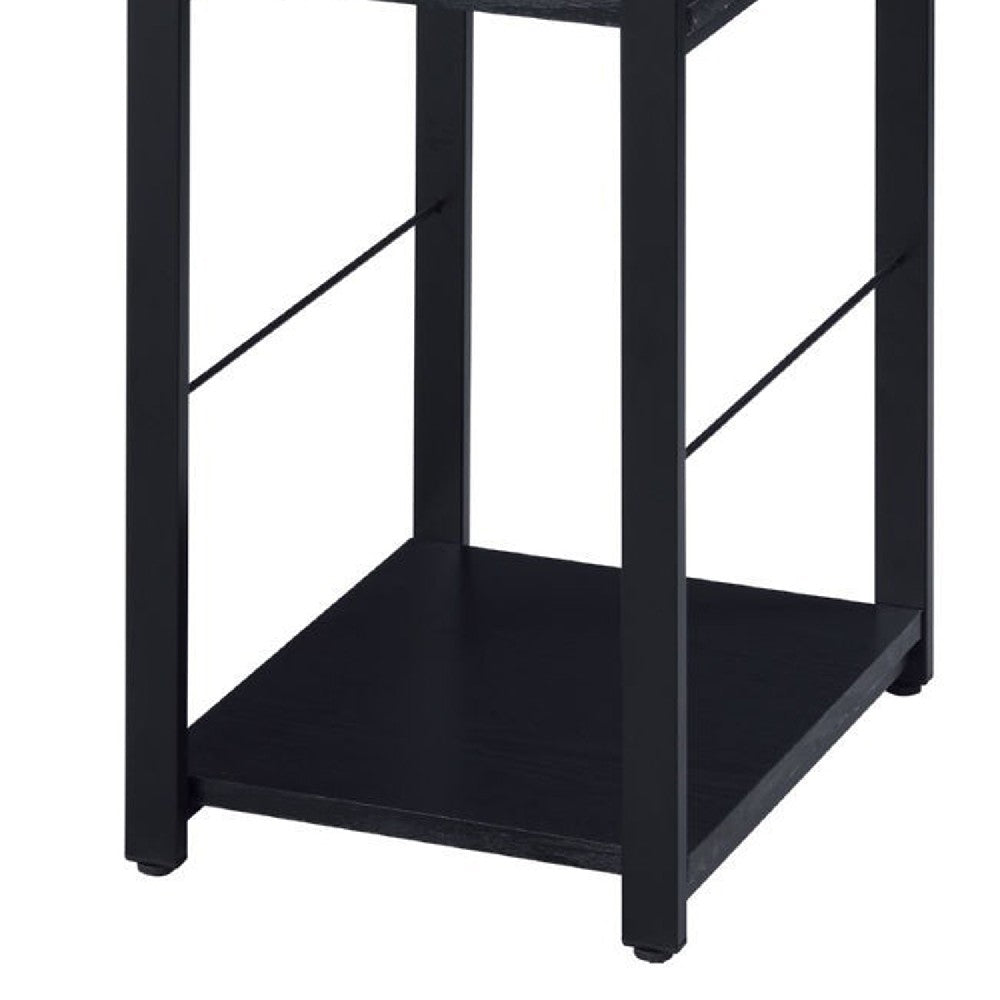 Writing Desk with 2 Tier Side Shelves and Tubular Metal Legs, Black - BM250209