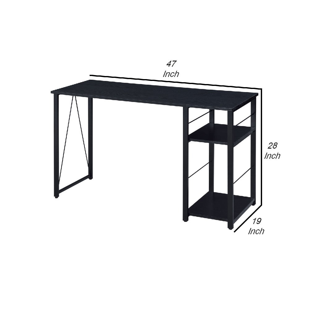 Writing Desk with 2 Tier Side Shelves and Tubular Metal Legs, Black - BM250209