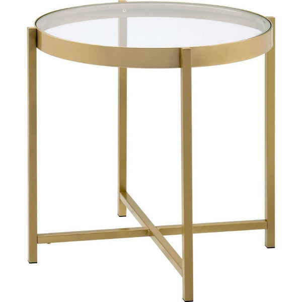 End Table with Round Glass Top and Metal Frame, Gold - BM250228