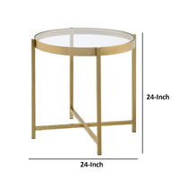 End Table with Round Glass Top and Metal Frame, Gold - BM250228