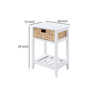 MDF Accent Table with Rattan Storage Basket and Slatted Shelf, White - BM250229